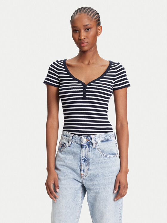 Tommy Jeans Tommy Jeans Marškinėliai Henley DW0DW20902 Tamsiai mėlyna Slim Fit