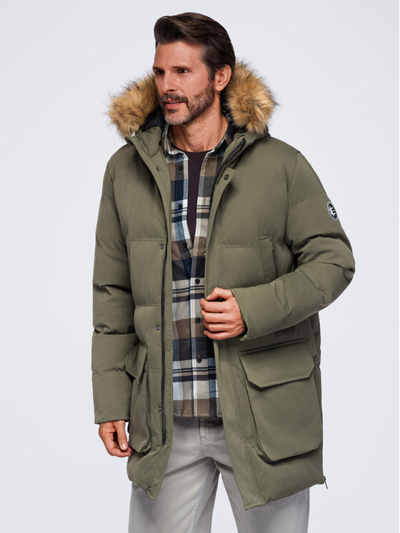 Ombre Ombre Parka OM-JALJ-0310 Zielony ciemny Loose Fit