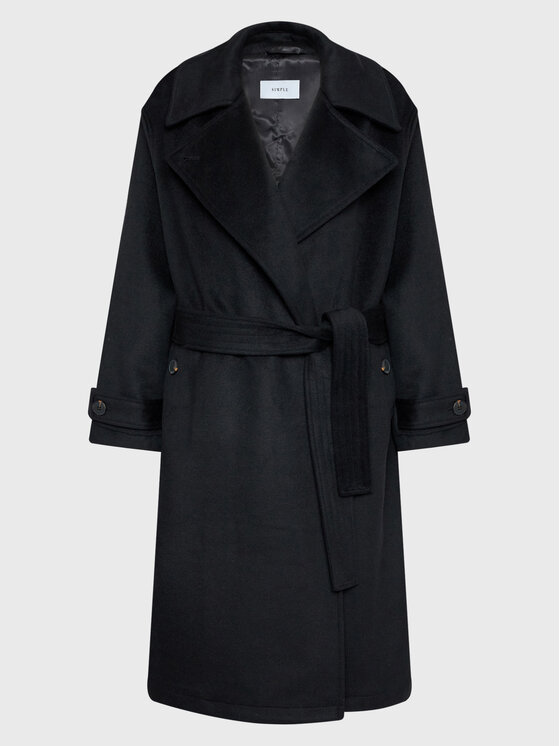 Simple Simple Демісезонний плащ PLD502-01 Чорний Relaxed Fit