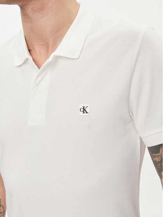 Calvin Klein Jeans Calvin Klein Jeans Тениска с яка и копчета Embro Badge J30J325269 Бял Slim Fit