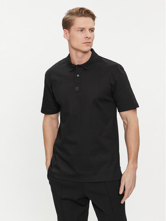 HUGO Hugo Тениска с яка и копчета Deabono 50515269 Черен Regular Fit