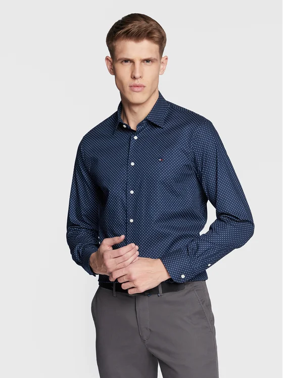 Tommy Hilfiger Hemd Two Tone Dot Print MW0MW29145 Dunkelblau Regular Fit