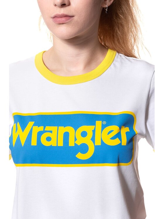 Wrangler Wrangler T-Shirt B&Y RINGER TEE Biały Regular Fit