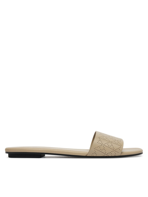 Calvin Klein Şlapi Org Flat Sndl One Bar Lth Aop HW0HW02857 Bej