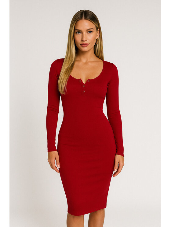 Nudyess Nudyess Vestito di maglia California mimi z prążka Rosso Fitted Fit