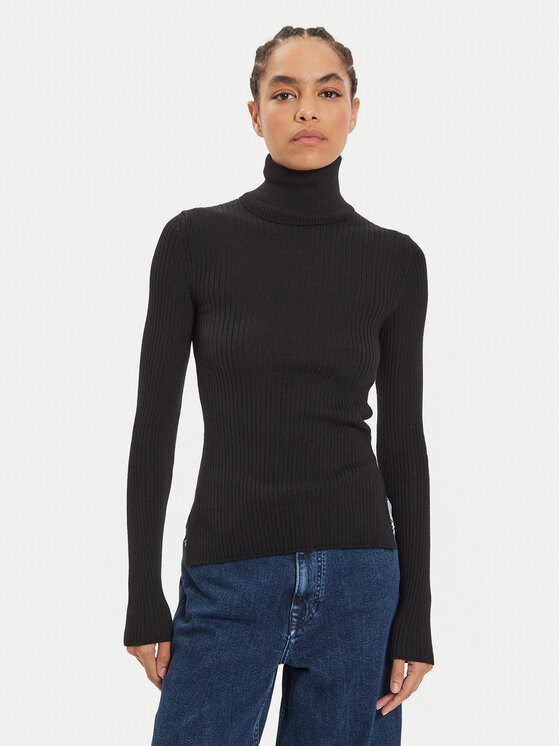 IVY OAK IVY OAK Bluză cu gât Karo IO113030 Negru Slim Fit