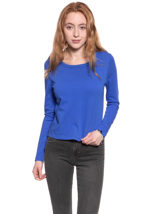 Wrangler Wrangler Bluzka B&Y LS CROP Niebieski Regular Fit