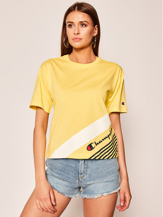 Champion T-shirt C Logo Ribbed Cuffed 112765 Giallo Regular Fit, taglia : XS