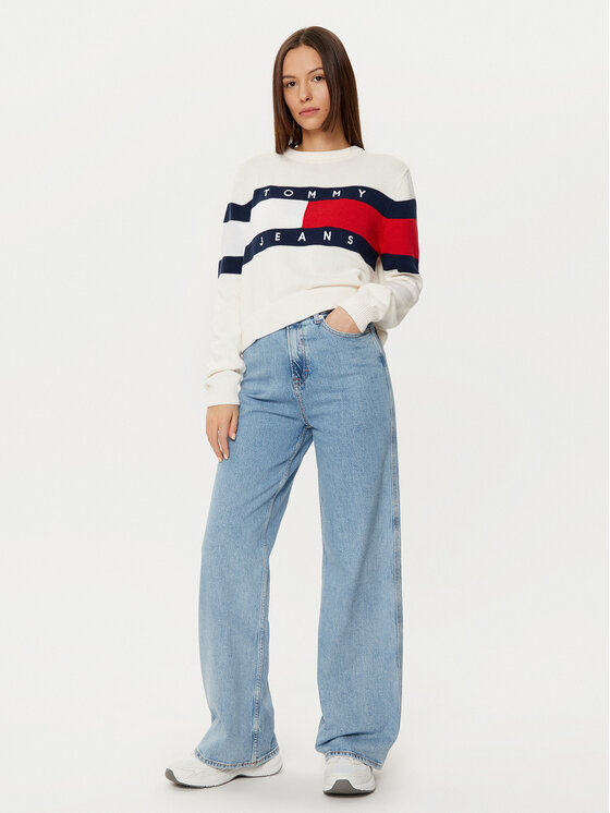 Tommy Jeans Tommy Jeans Sweter Center Flag DW0DW19335 Écru Regular Fit