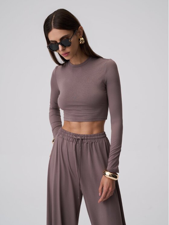 Le Collet Le Collet Spodnie materiałowe TONIA Brązowy jasny Wide Leg