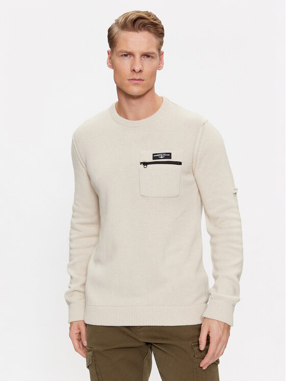 Aeronautica Militare Sveter 232MA1460L518 Écru Regular Fit