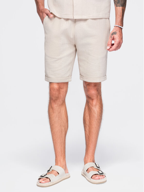 Ombre Ombre Szorty materiałowe OM-SRCS-0207 Biały Regular Fit