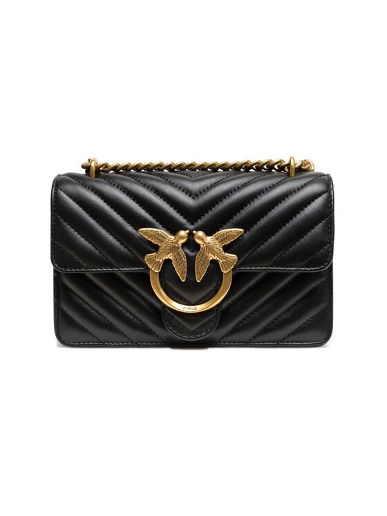 PINKO PINKO Torebka Black Leather Love One Mini Shoulder Czarny