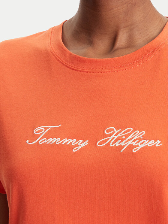 Tommy Hilfiger Tommy Hilfiger T-Shirt Script WW0WW45746 Pomarańczowy Regular Fit