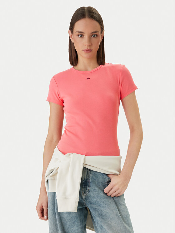Tommy Jeans Tommy Jeans T-Shirt DW0DW17383 Różowy Slim Fit