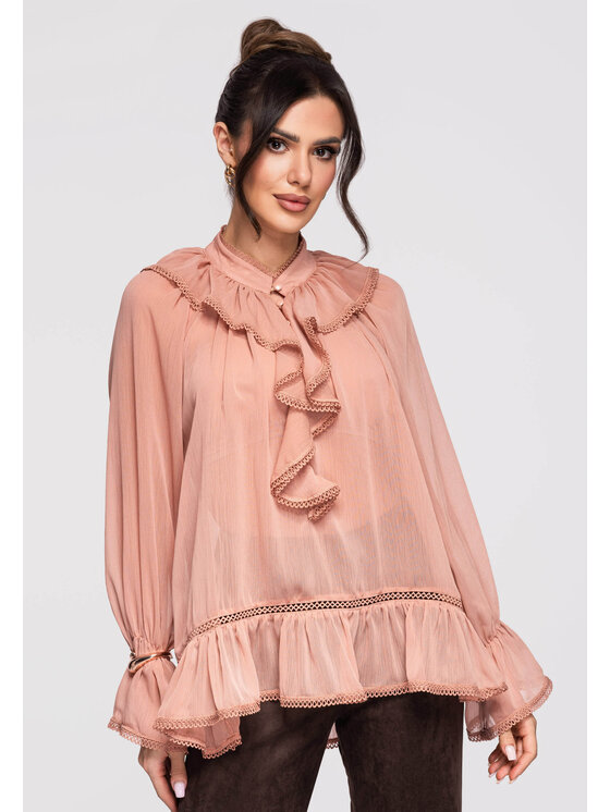 Ombre Ombre Bluzka OW-TS-E0005 Różowy ciemny Loose Fit