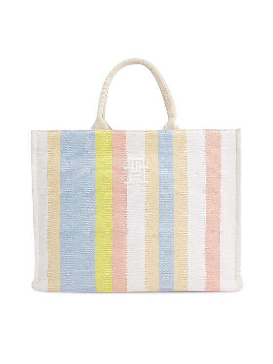 Geantă Tommy Hilfiger Th Beach Tote Stripes AW0AW16411 Striped Canvas 0F8