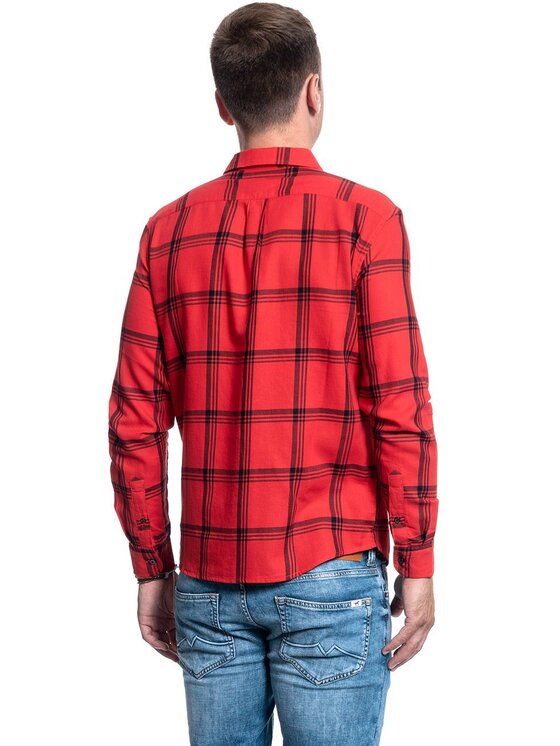 Wrangler Wrangler Koszula LS 1PKT SHIRT Czerwony Regular Fit