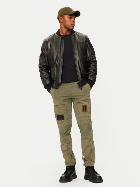 Aeronautica Militare Aeronautica Militare Kožená bunda 242PN956PL247 Černá Regular Fit
