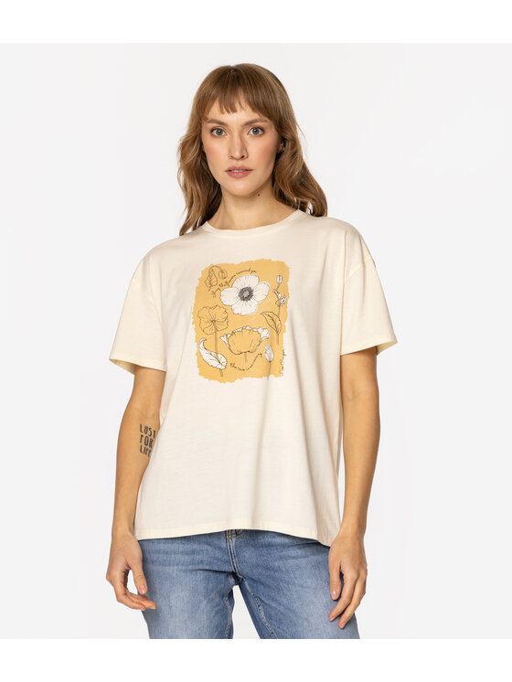 Lee Cooper Lee Cooper T-Shirt FLOWERS7 1145 Beżowy Loose Fit