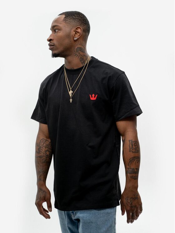 Jigga Wear Jigga Wear T-Shirt Koszulka Z Krótkim Rękawem Oversize Męska Czarna / Czerwona Jigga Wear Haft Simple Crown 2XL Czarny Oversize