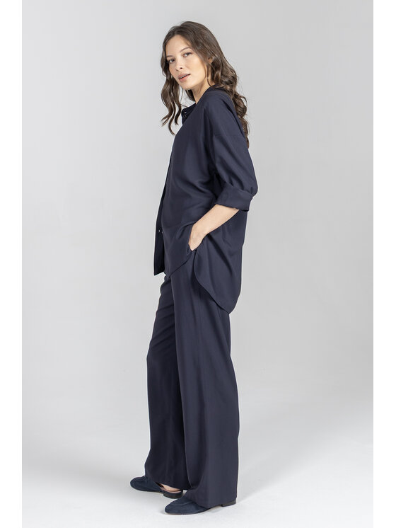 Deni Cler Milano Deni Cler Milano Spodnie materiałowe W-DC-5203-F2-A6-59-1 Granatowy Loose Leg