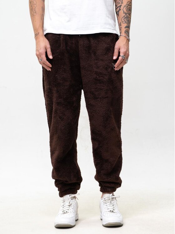 Jigga Wear Jigga Wear Spodnie dresowe Sherpa futerkowe polarowe 130594 Brązowy Regular Fit