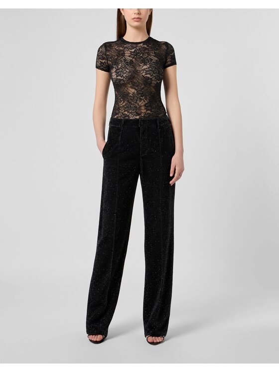 PHILIPP PLEIN PHILIPP PLEIN Bavlnené nohavice 31574 Čierna Straight Fit
