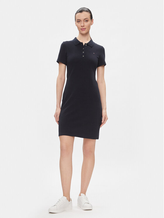 Tommy Hilfiger Tommy Hilfiger Sukienka codzienna 1985 Slim Pique Polo Dress Ss WW0WW42048 Granatowy Slim Fit