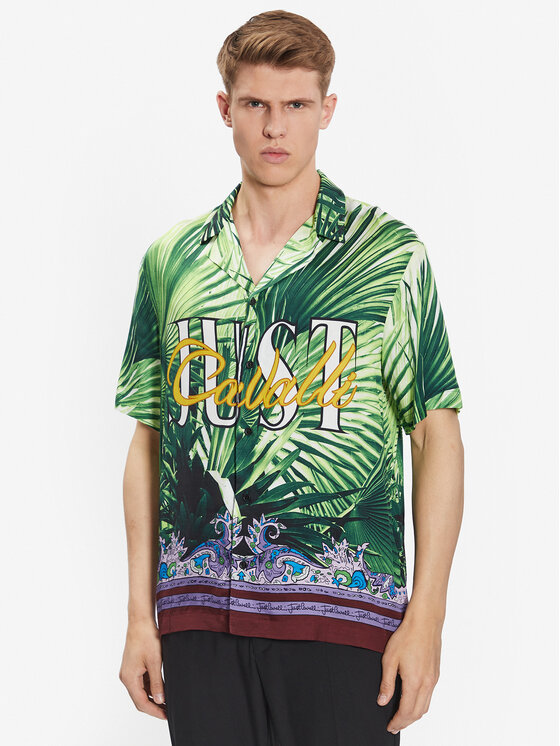 Just Cavalli Košeľa 74OBL2BE Zelená Regular Fit