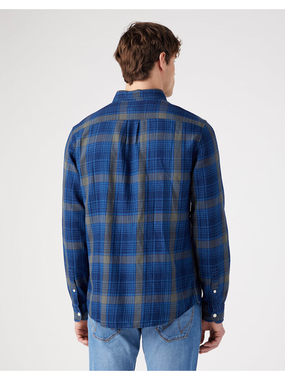 Wrangler Wrangler Koszula 1 PKT BUTTON DOWN Niebieski Regular Fit