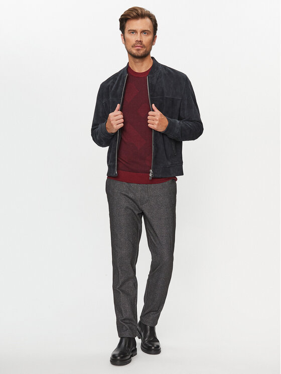 BOSS Boss Pulover Motivo DARK RED Bordo rdeča Regular Fit