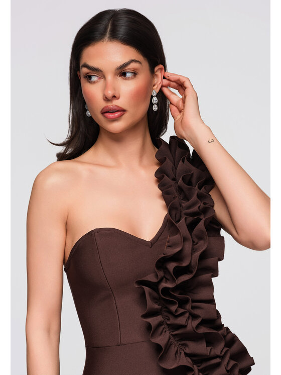 Ombre Ombre Sukienka wieczorowa LA-OM-DLR240 Brązowy Regular Fit