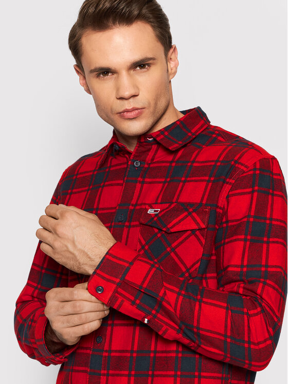 Tommy Jeans Marškiniai Flannel Plaid DM0DM11322 Raudona Regular Fit •  Modivo.lt