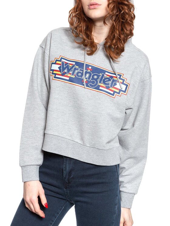 Wrangler Wrangler Bluza GEO HOODIE Szary Regular Fit