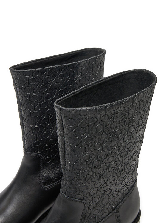 Calvin Klein Calvin Klein Botki Flat Ankle Boot Mono Mix HW0HW02195 Czarny