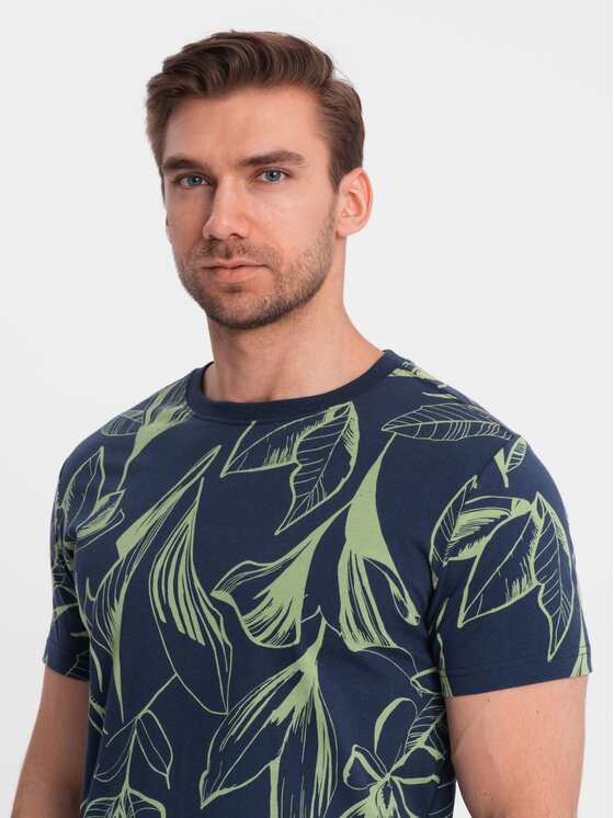 Ombre Ombre T-Shirt OM-TSFP-0180 Tmavomodrá Regular Fit