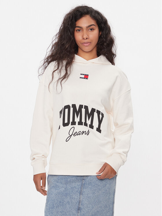 Tommy Jeans Džemperis ar kapuci New Varsity DW0DW16399 Balts Oversize