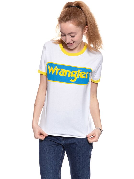 Wrangler Wrangler T-Shirt B&Y RINGER TEE Biały Regular Fit