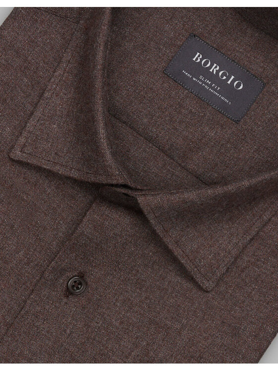 Borgio Borgio Koszula flumeri 00512 Brązowy Slim Fit