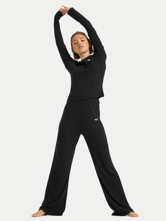 Roxy Roxy Sportinės kelnės Rise & Vibe New Rib ERJNP03673 Juoda Relaxed Fit
