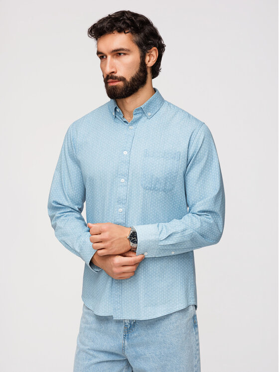 Ombre Ombre Koszula K702 Niebieski jasny Regular Fit