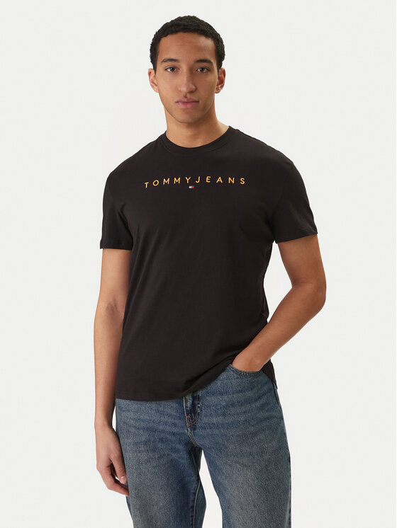 Tommy Jeans Tricou Linear Logo DM0DM20744 Negru Regular Fit
