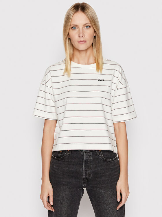 Vans Majica Time Off Stripe VN0A5LK8 Bež Relaxed Fit