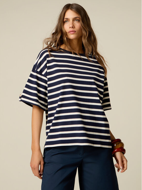Oltre Oltre T-Shirt G01PJ004716N0Z4 Niebieski Regular Fit