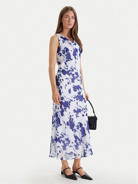 Calvin Klein Calvin Klein Večerní šaty Printed Chiffon Sl Cowl LV044F029G Bílá Regular Fit