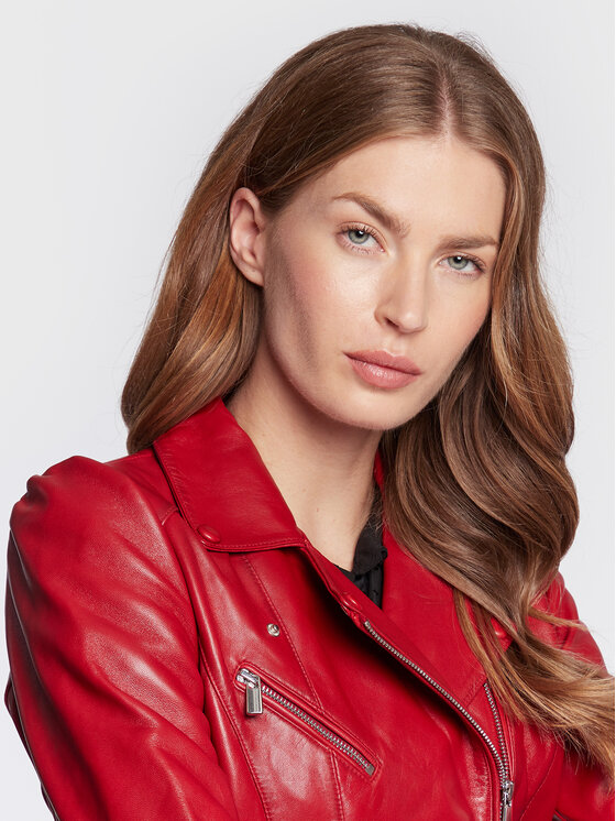 NAF NAF NAF NAF Lederjacke Cqueen Export THNL19 Rot Regular Fit