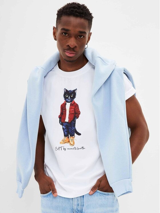 CAT by maniita lacitta CAT by maniita lacitta T-Shirt Printed men's t-shirt with CAT Biały Regular Fit
