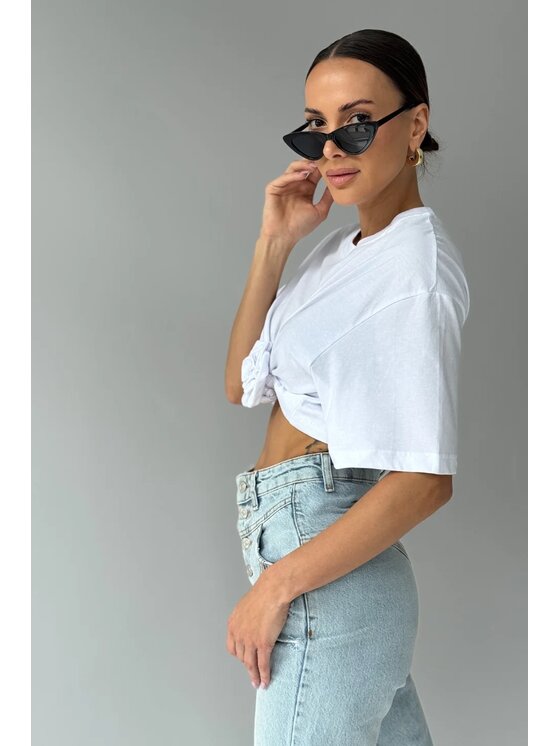 Chiara Wear Chiara Wear T-Shirt T-shirt crop top z różą ROSE Biały Oversize