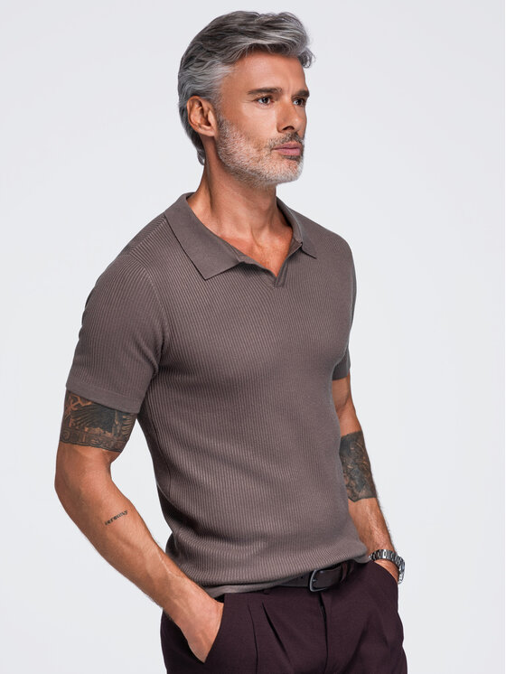 Ombre Ombre Polokošile OM-POSS-0182 Šedá Slim Fit